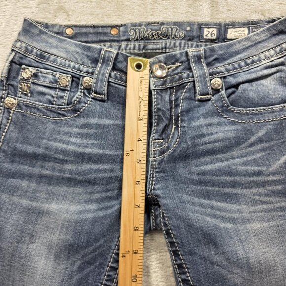 Miss Me Jeans Womens 26 Signature Crop Distressed Lace Embellished Denim Pants - Picture 11 of 12